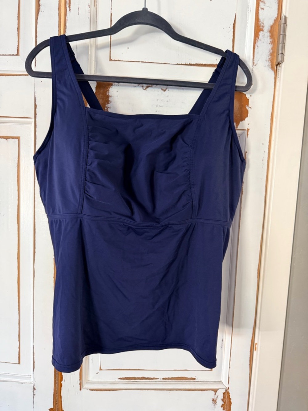 Lands' End Navy Square-Neck Swim Tankini with Supportive Straps